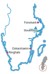 Location of Sweden's operational nuclear power plants